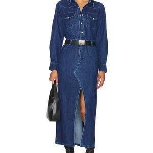 Steve Madden Dark Blue Denim Maxi Skirt with Front Slit